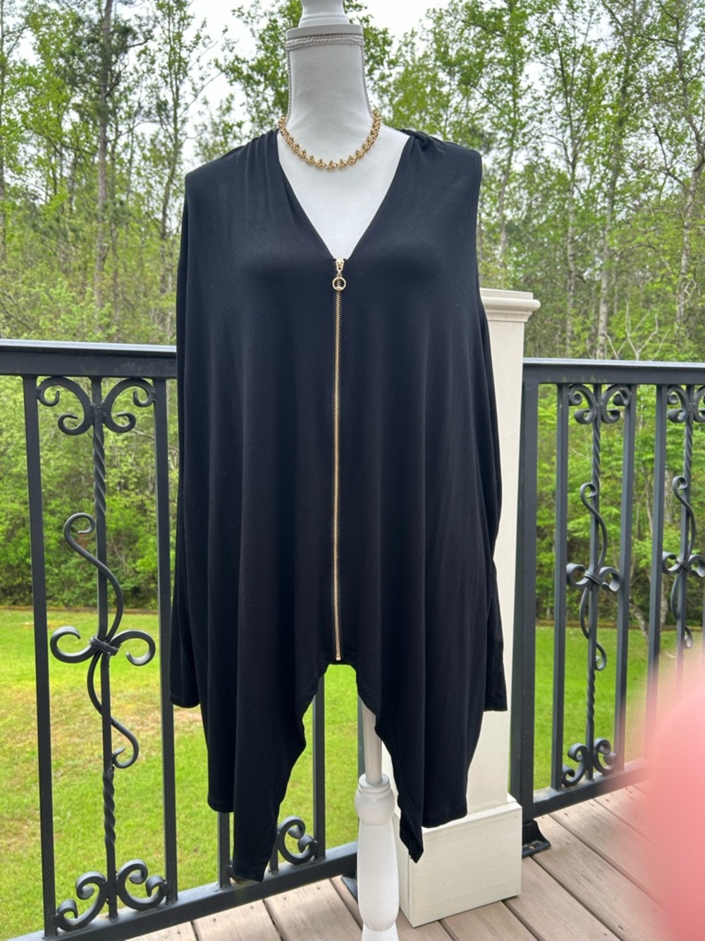 Melissa Paige Black Long Sleeve Draped Zip Cardigan with Gold Zipper
